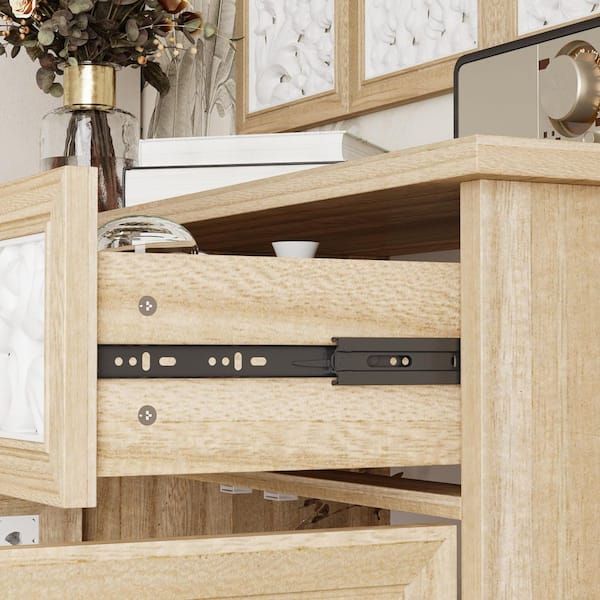 FUFU&GAGA Light Oak 39 in. Accent Storage Cabinet with 4 Shelves