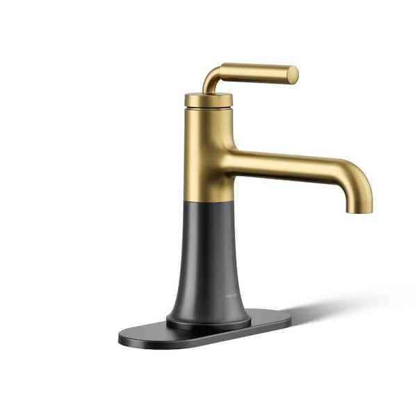 KOHLER Tone Single Handle Single-Hole 1.2 GPM Bathroom Sink Faucet in Matte Black with Moderne Brass