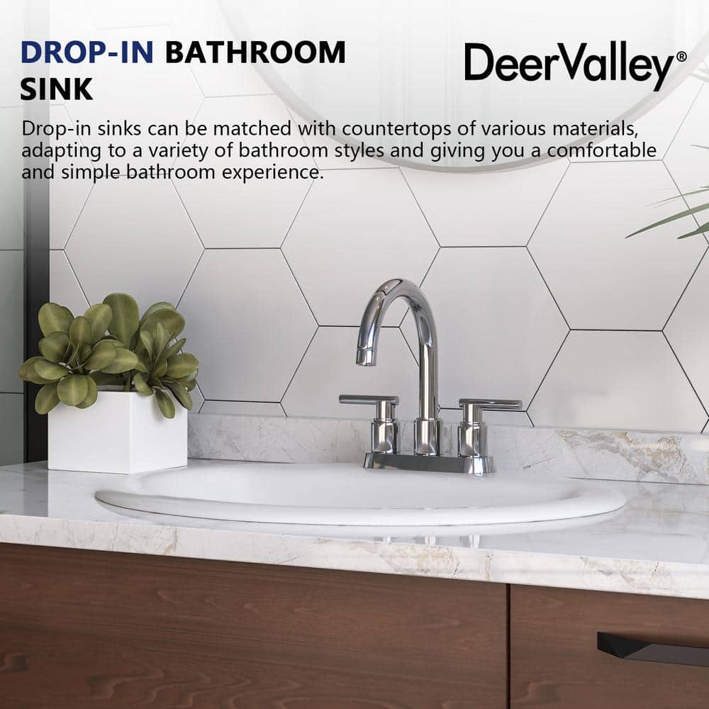 20'' x 17'' White Oval Ceramic Drop-in Bathroom Sink with Overflow