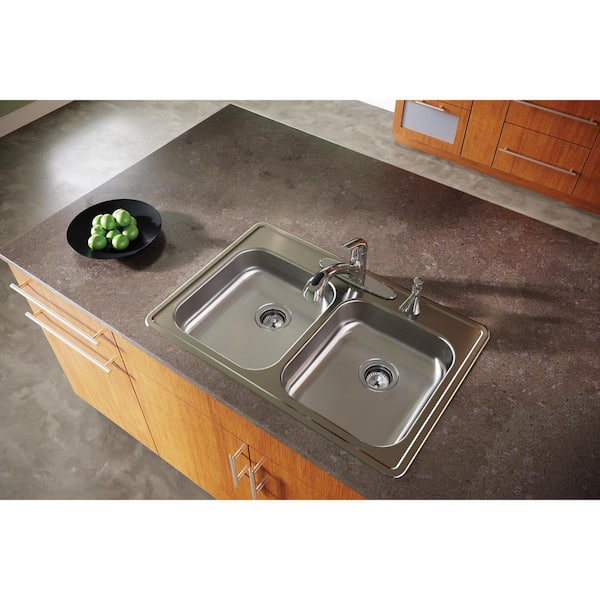 Dayton 33 in. Drop-in Double Bowl 22-Gauge Stainless Steel Kitchen Sink Only