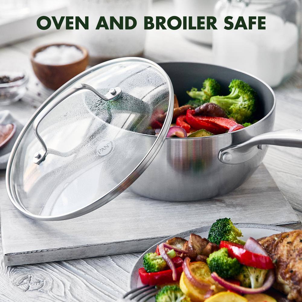 2.5-Quart Silver Stainless Steel Ceramic Nonstick Saucepan with Lid