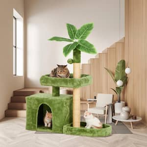 Green Modern Cat Tree Pet Tower with Scratching Ramp, Hanging Ball