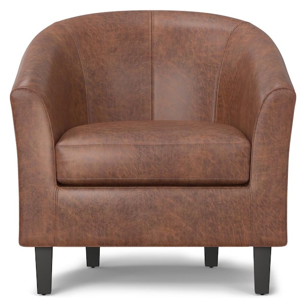 Austin 30 in. Contemporary Distressed Saddle Brown Faux Leather Bucket Chair