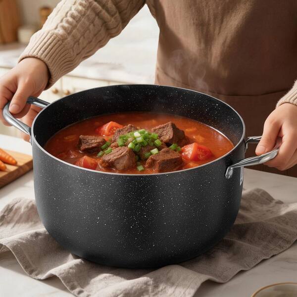 Aluminum Stock Pot, 12 qt. Nonstick Ceramic Coated Pot with Glass Lid, PFOA-Free, PFAS-Free, Compatible