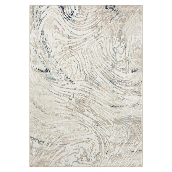 Unbranded Iviana Ivory/Blue/Gray 7 ft. 10 in. x 9 ft. 10 in. Contemporary Power-Loomed Abstract Rectangle Area Rug