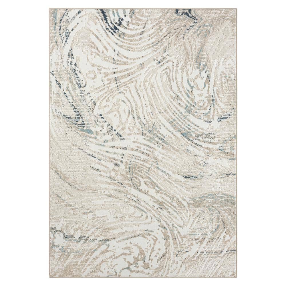 Iviana Ivory/Blue/Gray 3 ft. 11 in. x 6 ft. Contemporary Power-Loomed Abstr