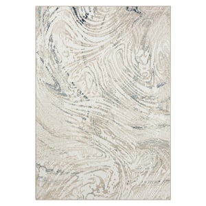 Iviana Ivory/Blue/Gray 7 ft. 10 in. x 9 ft. 10 in. Contemporary Power-Loomed Abstract Rectangle Area Rug