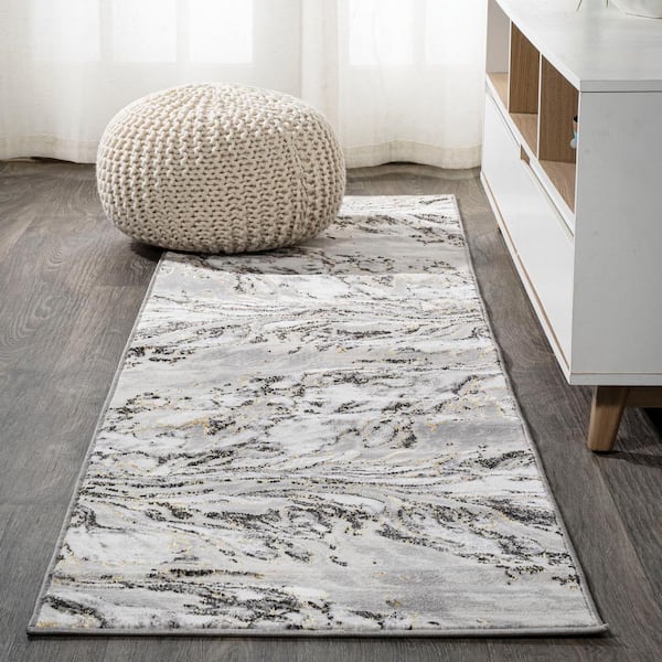 JONATHAN Y Swirl Marbled Abstract Gray/Black 2 ft. x 8 ft. Runner Rug