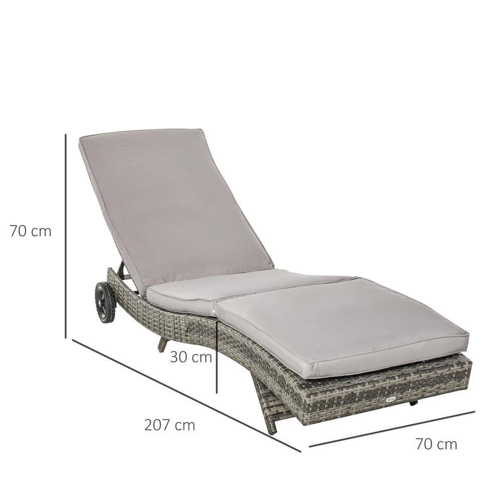 Gray Armless Steel Wicker Chaise Lounge with Cushions