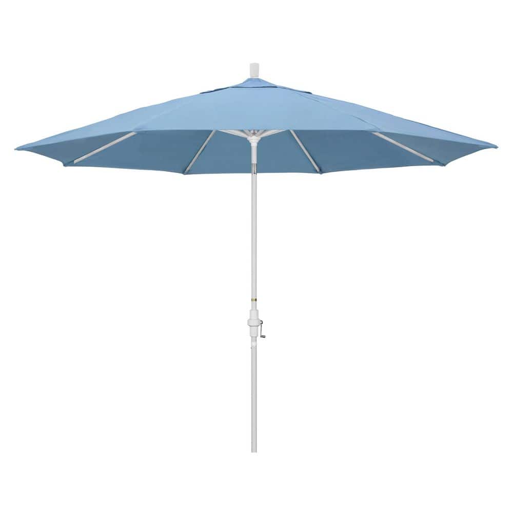 11 ft. Matted White Aluminum Market Patio Umbrella with Aluminum Ribs Collar Tilt Crank Lift in Air Blue Sunbrella price history on PriceWatchPro