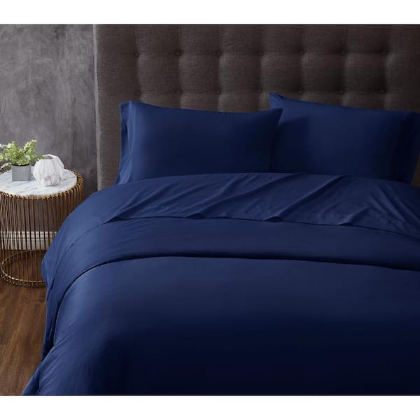 TRULY CALM Antimicrobial 4-Piece Navy Microfiber Full Sheet Set