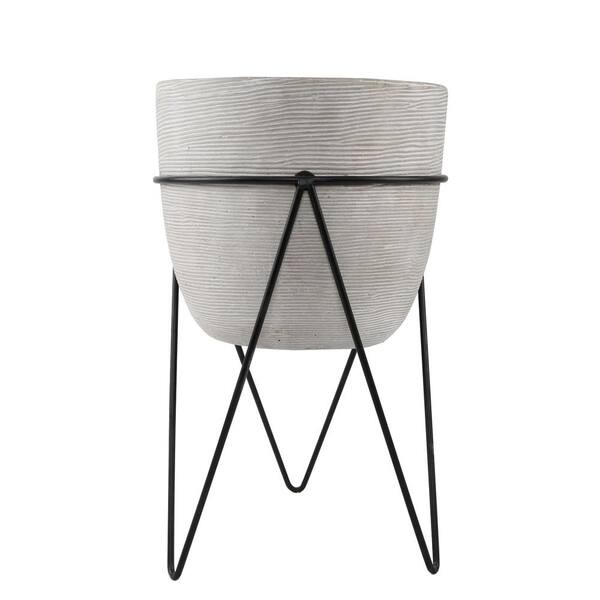 Flora Bunda 12 5 In H Gray Cement Concrete Planter On Metal Stand Mid Century Planter Em1745e Gy The Home Depot