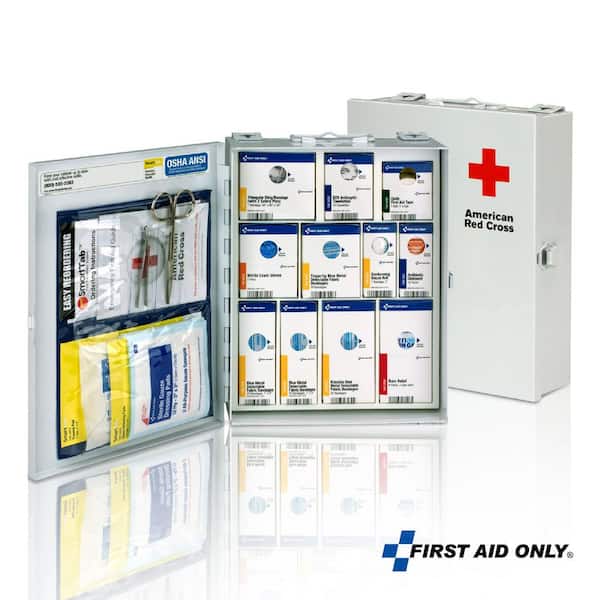 First Aid Only Medium Red Cross branded, Food Service, Metal Cabinet without Medications, OSHA 50-Person, First Aid Kit (137-Piece)