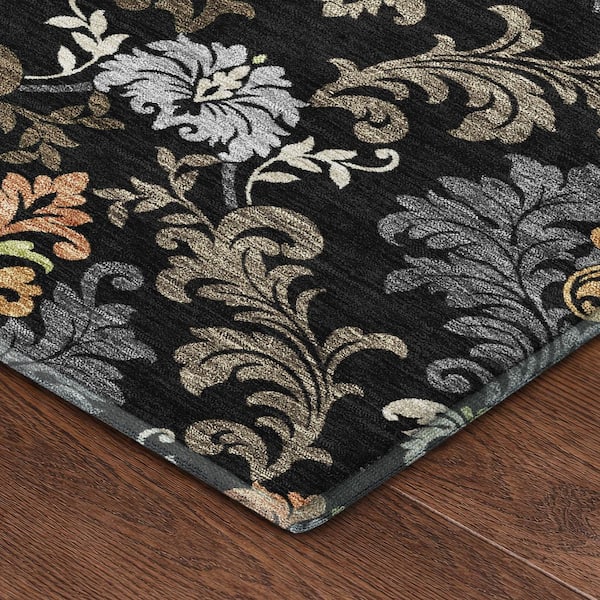 Mayfield Premium Machine Washable Abstract AMF2544 Black 5 ft. x 7 ft. 6 in. Area Rug