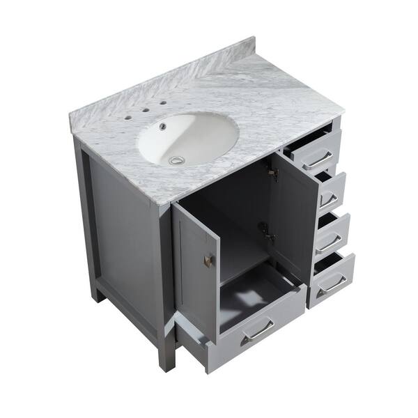 ANZZI Chateau 36 in. W x 22 in. D Vanity in Gray with Marble