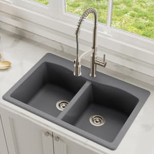 Forteza All-in-One Drop-In/Undermount Granite Composite 33 in. 1-Hole 50/50 Double Bowl Kitchen Sink in Grey