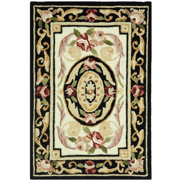 SAFAVIEH Chelsea Ivory/Black 2 ft. x 3 ft. Floral Medallion Border Area Rug
