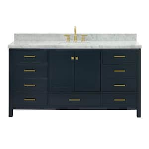 Cambridge 67 in. W x 22 in. D x 36 in. H Bath Vanity in Midnight Blue with Carrara White Marble Top with Single Sink