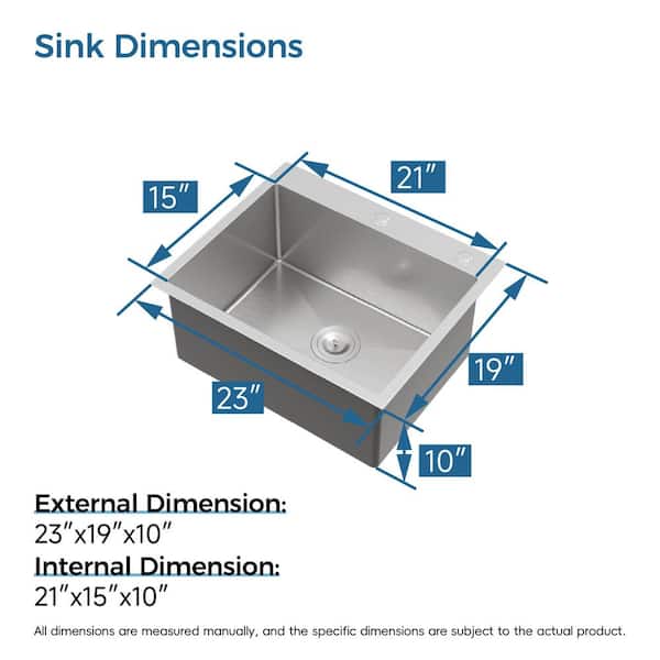 TMS 23 in. L x 19 in. W Brushed Nickel Drop-in/Undermount Single Bowl Steel Kitchen Sink with Strainers