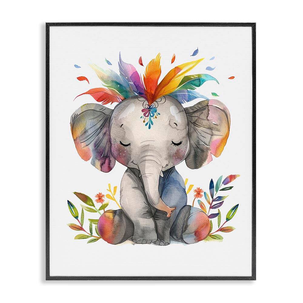 Rainbow Blooms Elephant by LSR Design Studio Black Framed Animal Giclee Art Print 20 in. x 16 in. price history on PriceWatchPro