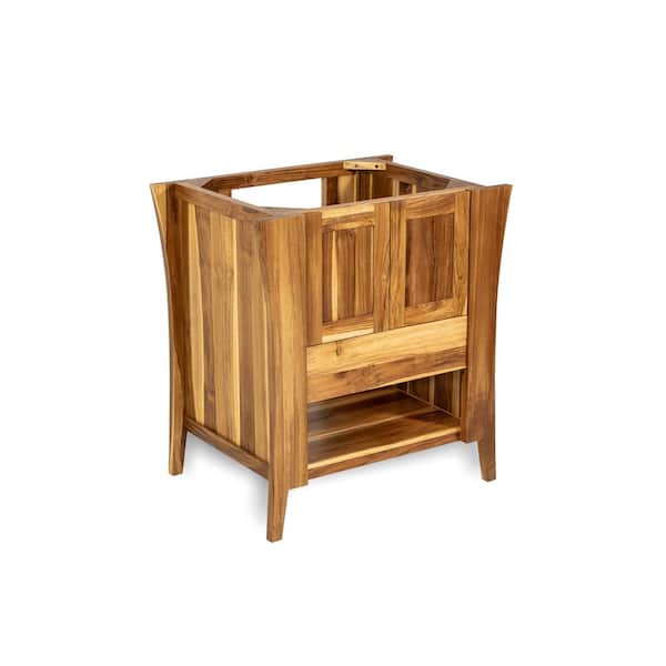 EcoDecors Curvature 30 in. L Teak Vanity Cabinet Only In Natural Teak