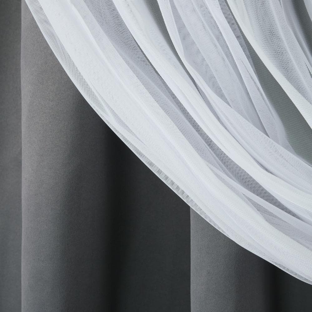 Talia Black Pearl and Cloud Gray Double Layer Blackout Grommet Curtains