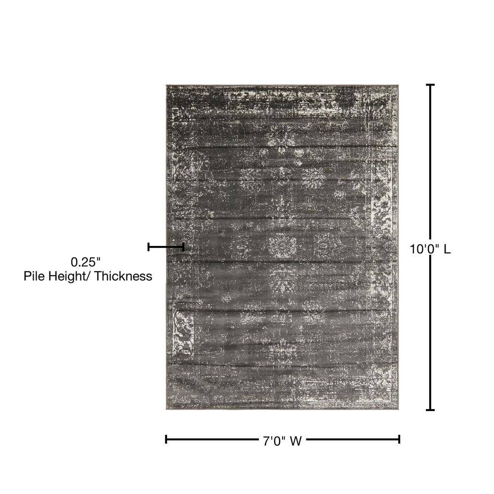 Dark Gray Rectangular Stain-Resistant Synthetic Area Rug