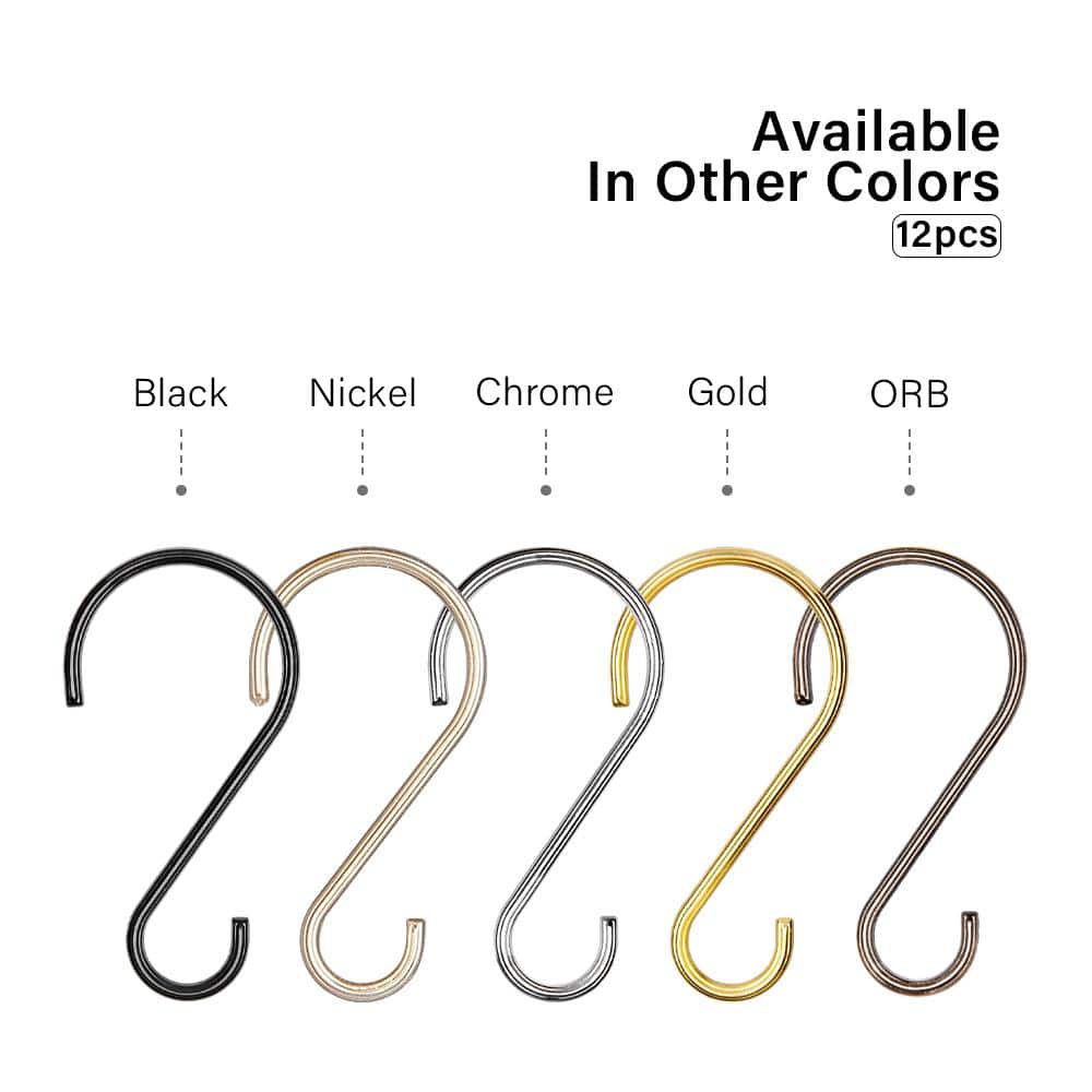 Matte Black Rustproof Zinc Shower Curtain Hooks Set of 12