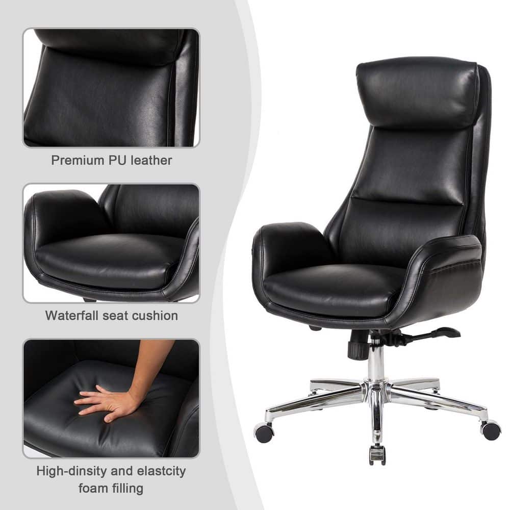 Ergonomic Executive High-Back Swivel Chair in Black Leatherette