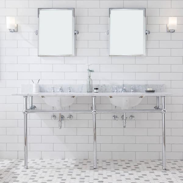 Brass and Black Marble Washstand with Brass Mirror - Transitional - Bathroom