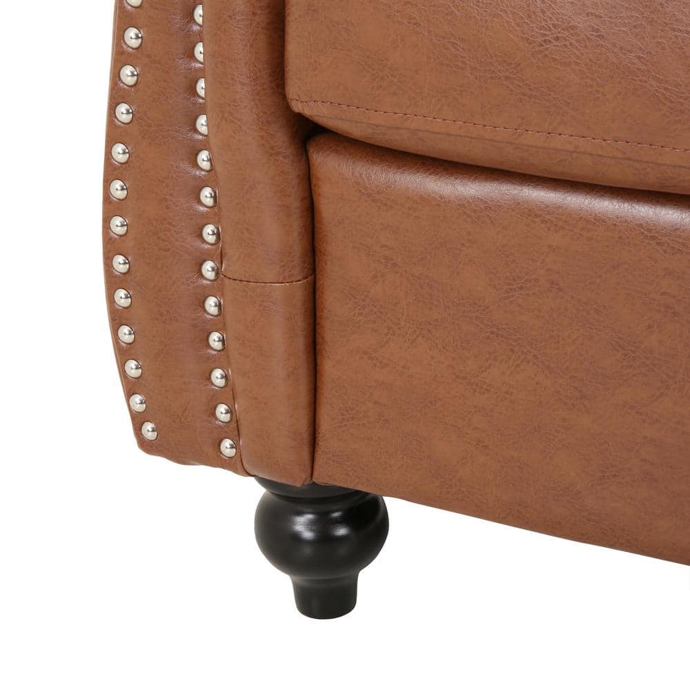 Chesterfield Brown Faux Leather Accent Chair with Birch Wood Legs