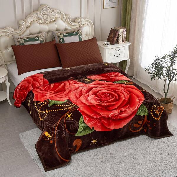 JML Rose 77x87 Reversible Printed Polyester Fleece Mink Warm Thick Winter  Blanket Sep 32Q - The Home Depot