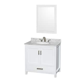 Sheffield 36 in. W x 22 in. D x 35 in. H Single Bath Vanity in White with White Carrara Marble Top and 24" Mirror