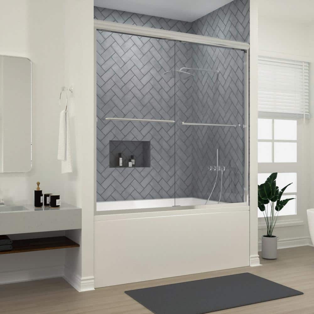 60'' Chrome Semi Frameless Sliding Tub Door with Clear Glass