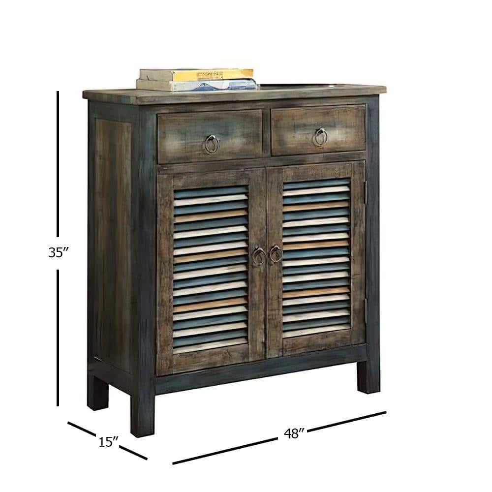 Antique Oak and Teal Vintage-Inspired Console Table with Storage