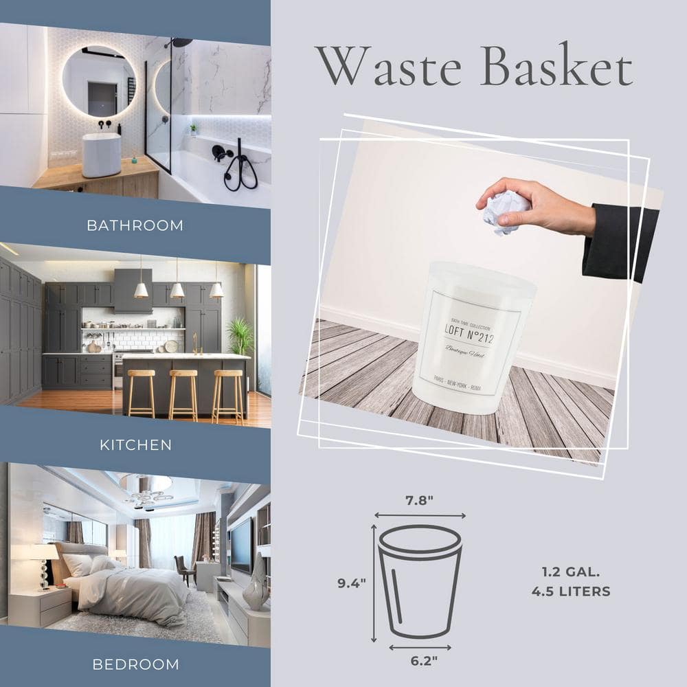 White Plastic Office Waste Basket with Script Design