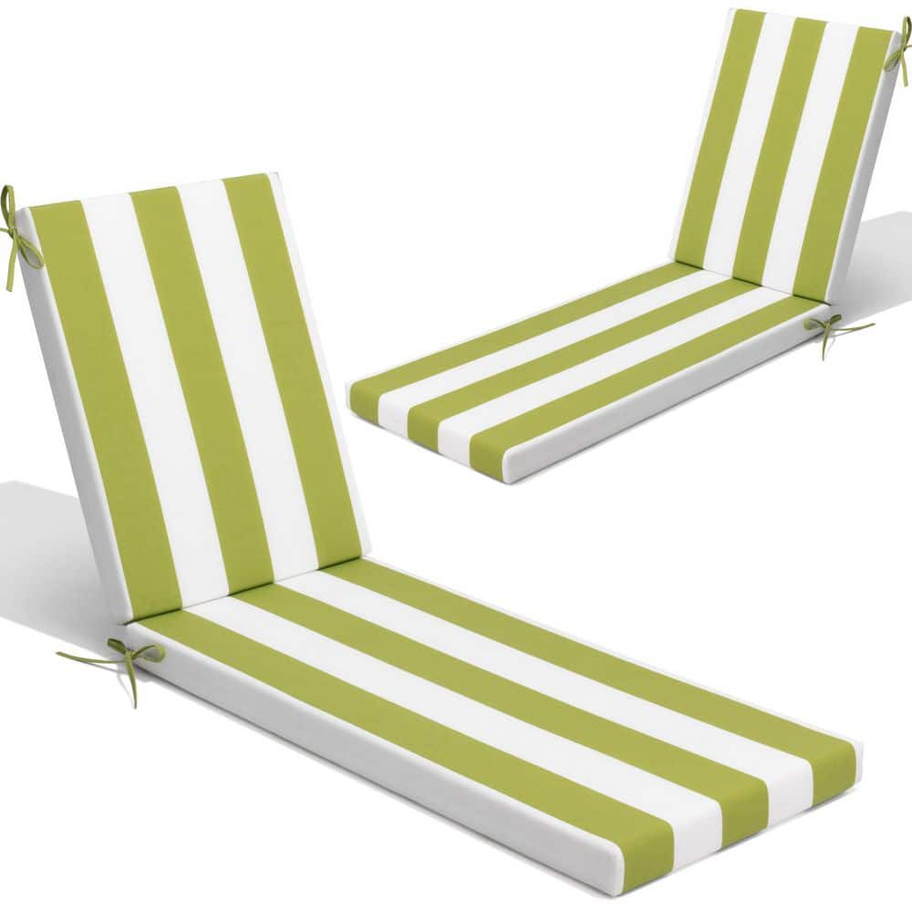 80 in. x 23 in. Outdoor Chaise lounge Polyester Cushion in Green and White 