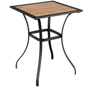 Square Wood 36.5 in. Outdoor Side Table Bar Table Wood-Like Tabletop Metal Frame Garden Backyard