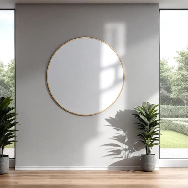 Maypex Gold 36 in. W x 36 in. H Round Aluminum Framed Circular Wall Mirror