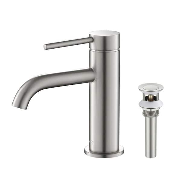 Single Handle Lever Handle Single Hole Bathroom Sink Faucet with Supply Lines and Pop-Up Drain in Brushed Nickel