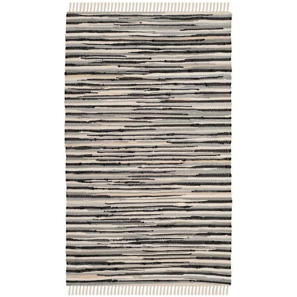 SAFAVIEH Rag Rug Black/Multi Doormat 3 ft. x 4 ft. Striped Area Rug