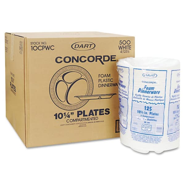 DART 10-1/4 in. Concorde Non-Laminated 3-Compartment Foam Plastic Plates in  White (500 Per Case) DCC10CPWCR - The Home Depot