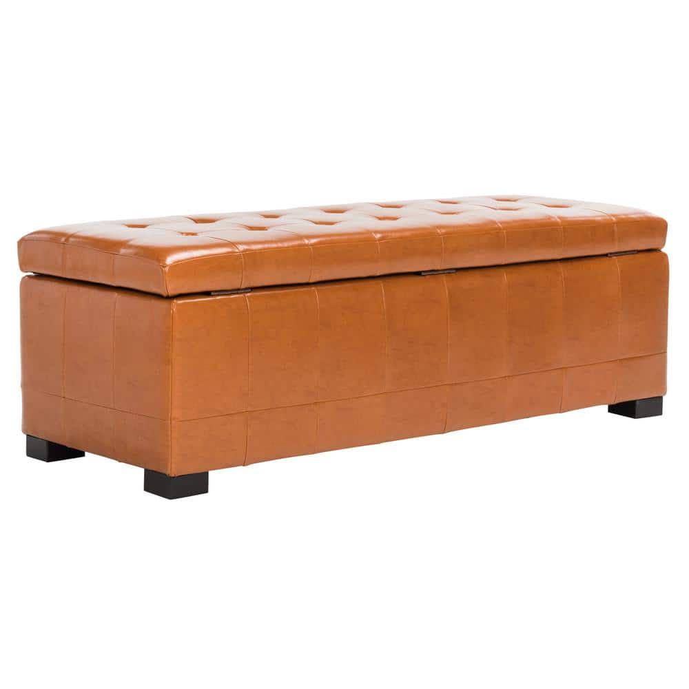 Transitional Saddle Brown Tufted Storage Bench with Beech Wood Frame