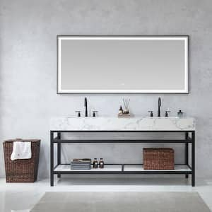 Ecija 72 in.W x 22 in.D x 33.9 in.H Double Sink Bath Vanity in Matte Black with White Stone Top