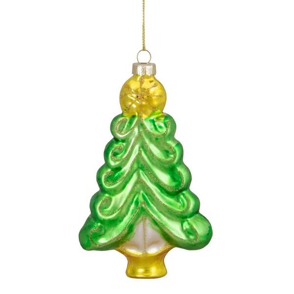 Northlight 5.25 in. Green and Gold Glass Christmas Tree Hanging ...