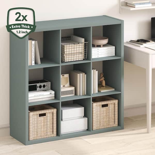 CUBICLE 43.78 in. Tall Sage Green Wood 9-Shelf Bookcase