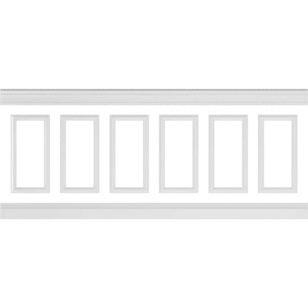 Ekena Millwork 94 1/2 in. (Adjustable 40 in. to 44 in.) 26 sq. ft. Polyurethane Ashford Square Panel Wainscot Kit Primed