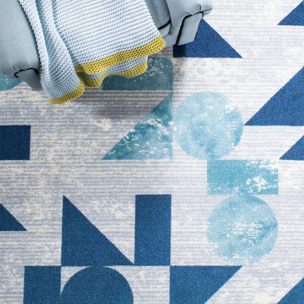 Blue Geometric Shapes Kids Playhouse Rug 5'5" x 7'7"