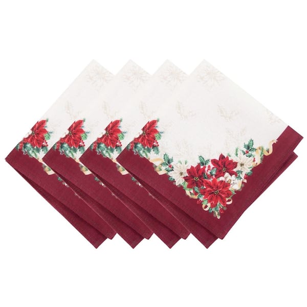 Poinsettia Garlands Engineered Napkins, Set of 4, Multicolor - 17"W x 17"L