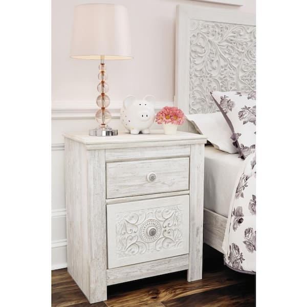 Paxberry Whitewash 2-Drawer 24.21 in. W Nightstands